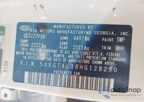 2017 Kia Optima Lx from USA, damaged, VIN 5XXGT4L38HG128290